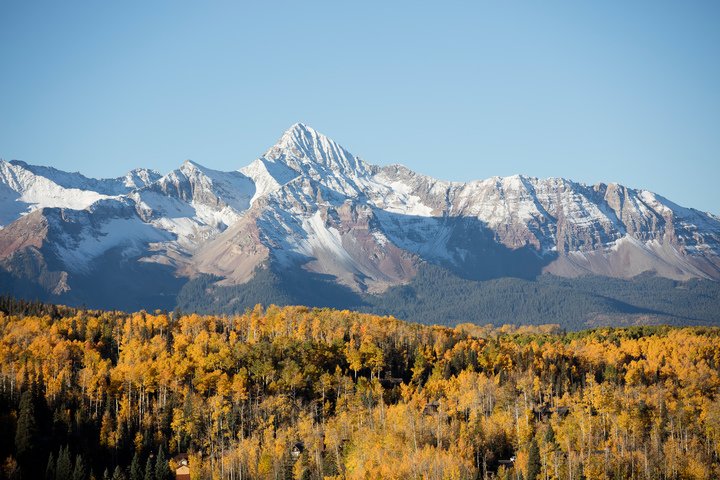 The beautiful San Juan Mountains in the background of Telluride. Photo: Telluride Ski Resort. 