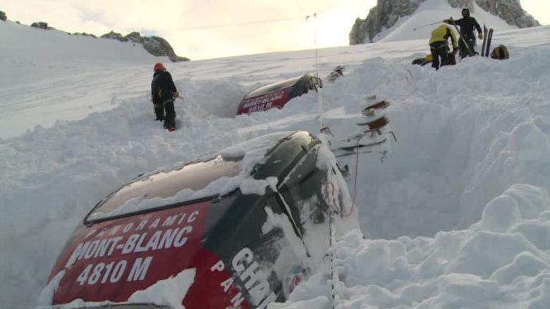 The Mont Blanc Panoramic Lift has fallen to the ground due to the weight of ice on top of its cable. 