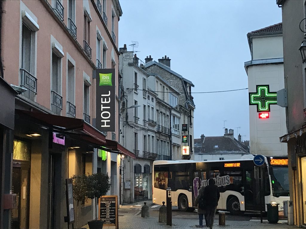 Hotel Ibis Styles in the centre of Chaumont- a recommended place to stop on your way to the Alps.