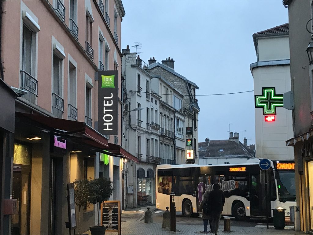 Hotel Ibis Styles in the centre of Chaumont- a recommended place to stop on your way to the Alps. 