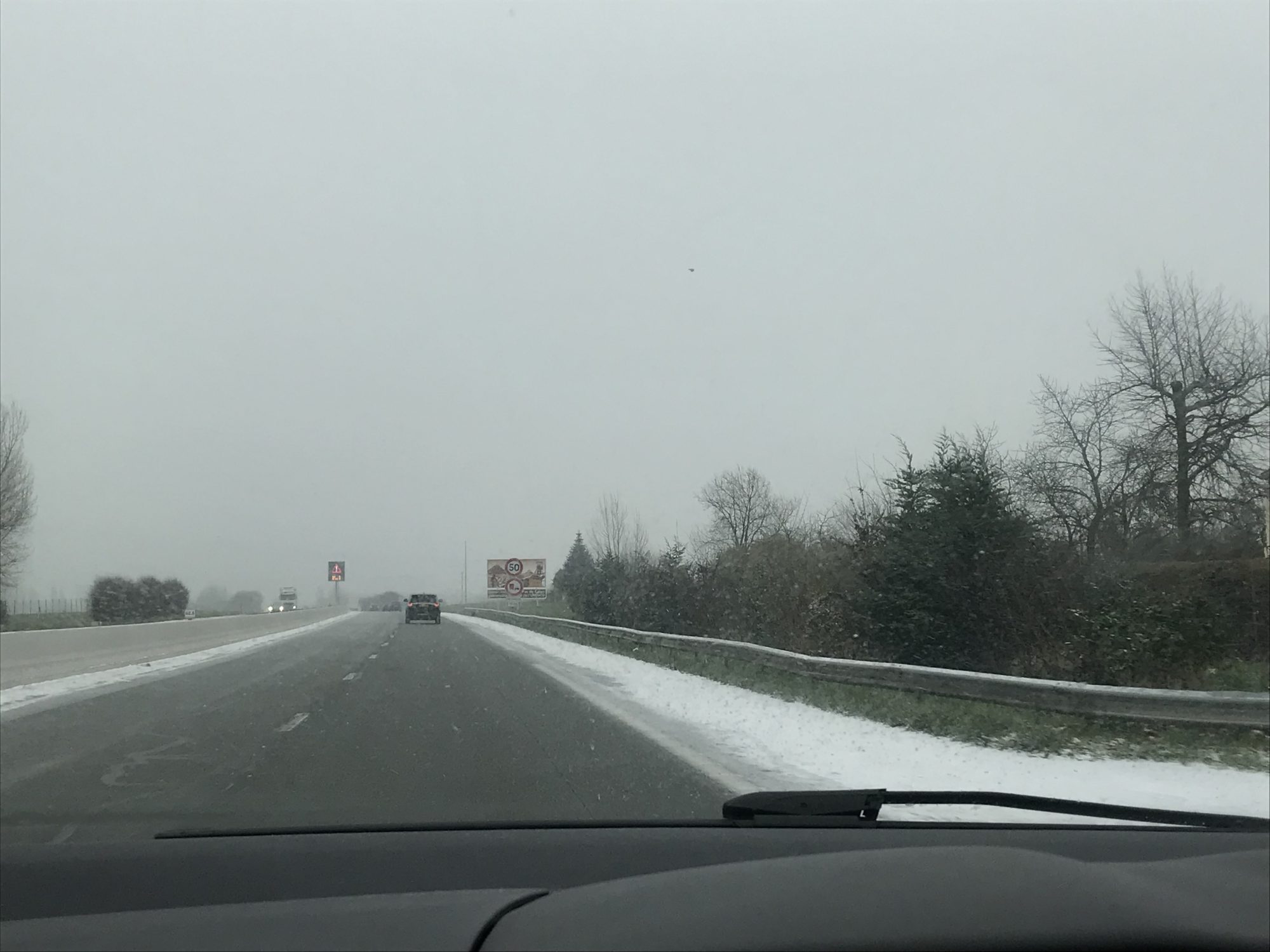 More snow in the autoroute on day 2- but at least the road is clear! Photo by The-Ski-Guru