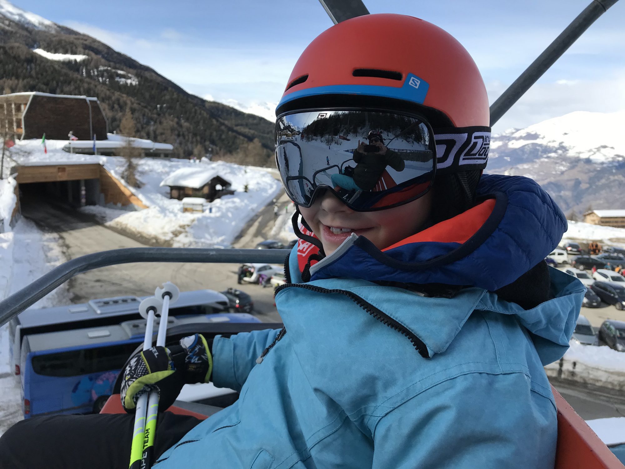 My eldest riding up the chairlift- Photo by The-Ski-Guru.