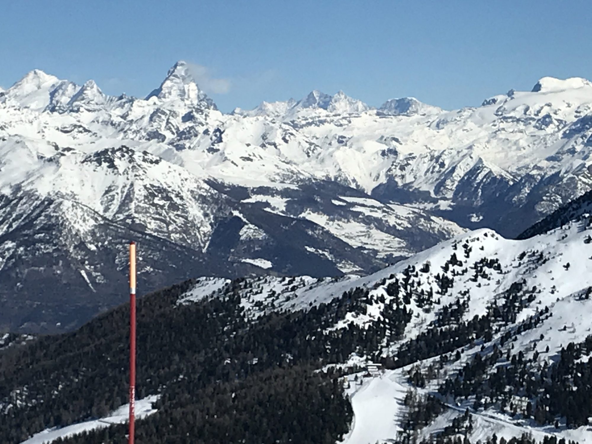 Top of Grimondet lift with views of the Matterhorn and also the Monterosa chain. Photo by: The-Ski-Guru.