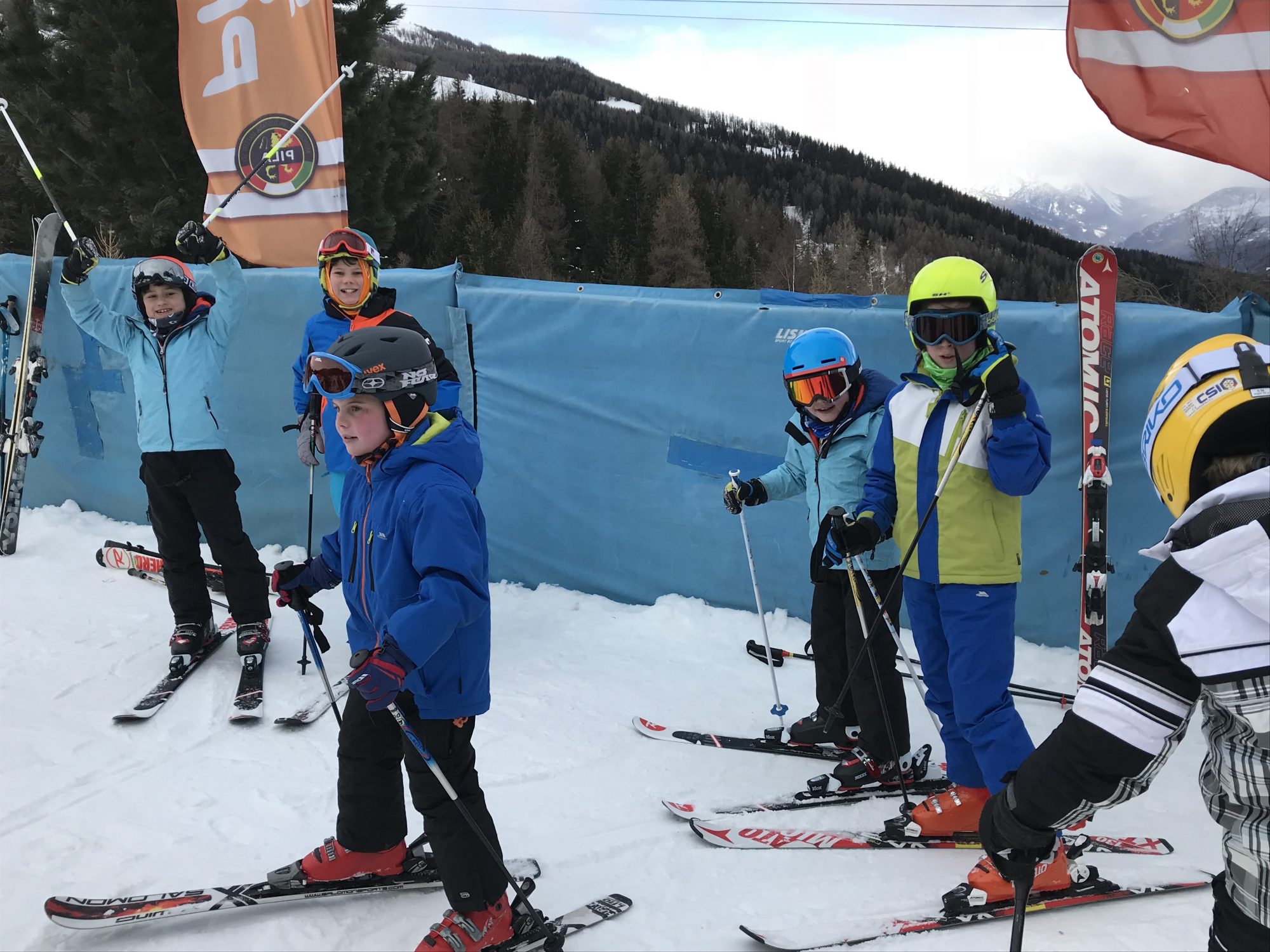 The boys waiting for their bibs and instructors to start their week group lessons. Scuola Sci Pila- Photo by: The-Ski-Guru. 