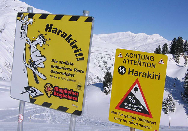 Extreme ski slope - Avalanche sign. 