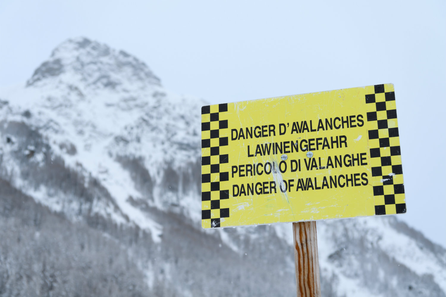 Danger of Avalanches sign in Switzerland. Three Spaniard Skiers have died and two others are injured in Switzerland after an avalanche.