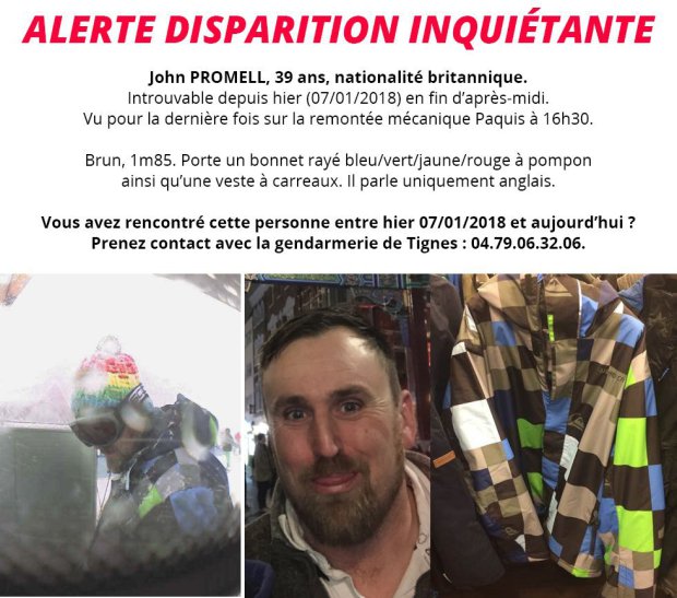 John Bromell - Alerte on the local media. British Skier whose body was recovered last week in the French Alps near Tignes