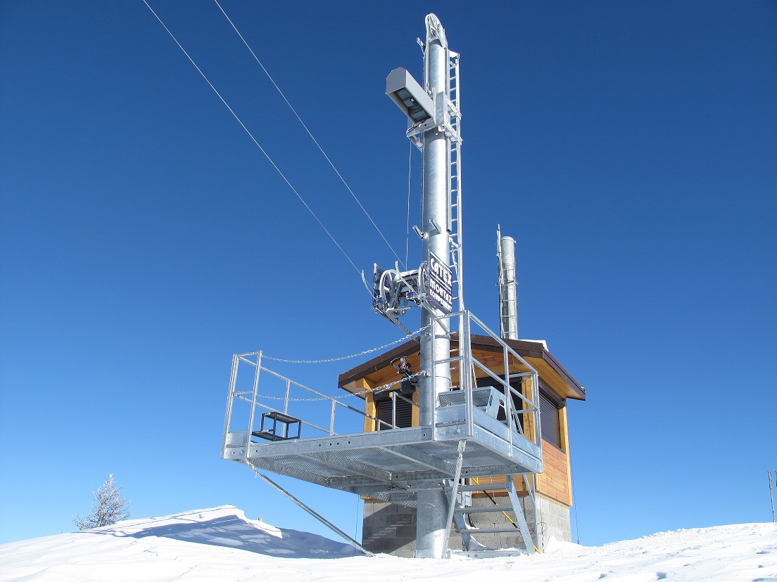 A station from where the Catex is delivered through a line to its target. High prone avalanche terrain