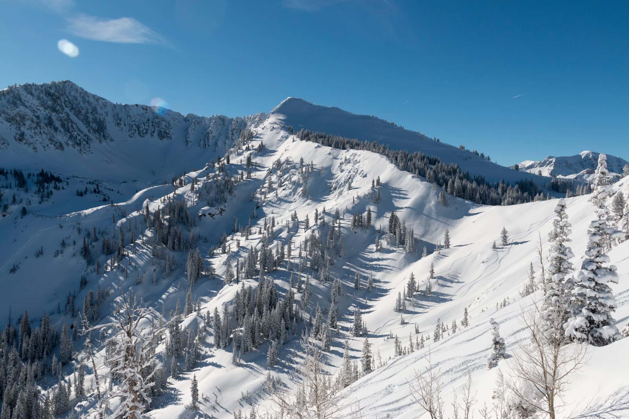 Powder skiing at Solitude, in Utah. Now part of Alterra Mountain Company. 