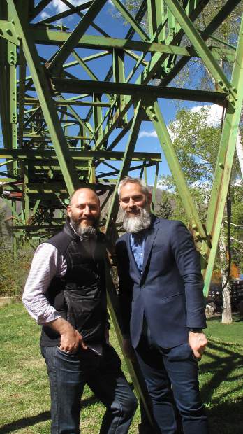 Lift One Lodge developers Michael and Aaron Brown at the site of the historic Lift One bulwheel structure. Aspen Mountain. Photo: Aspen Times.