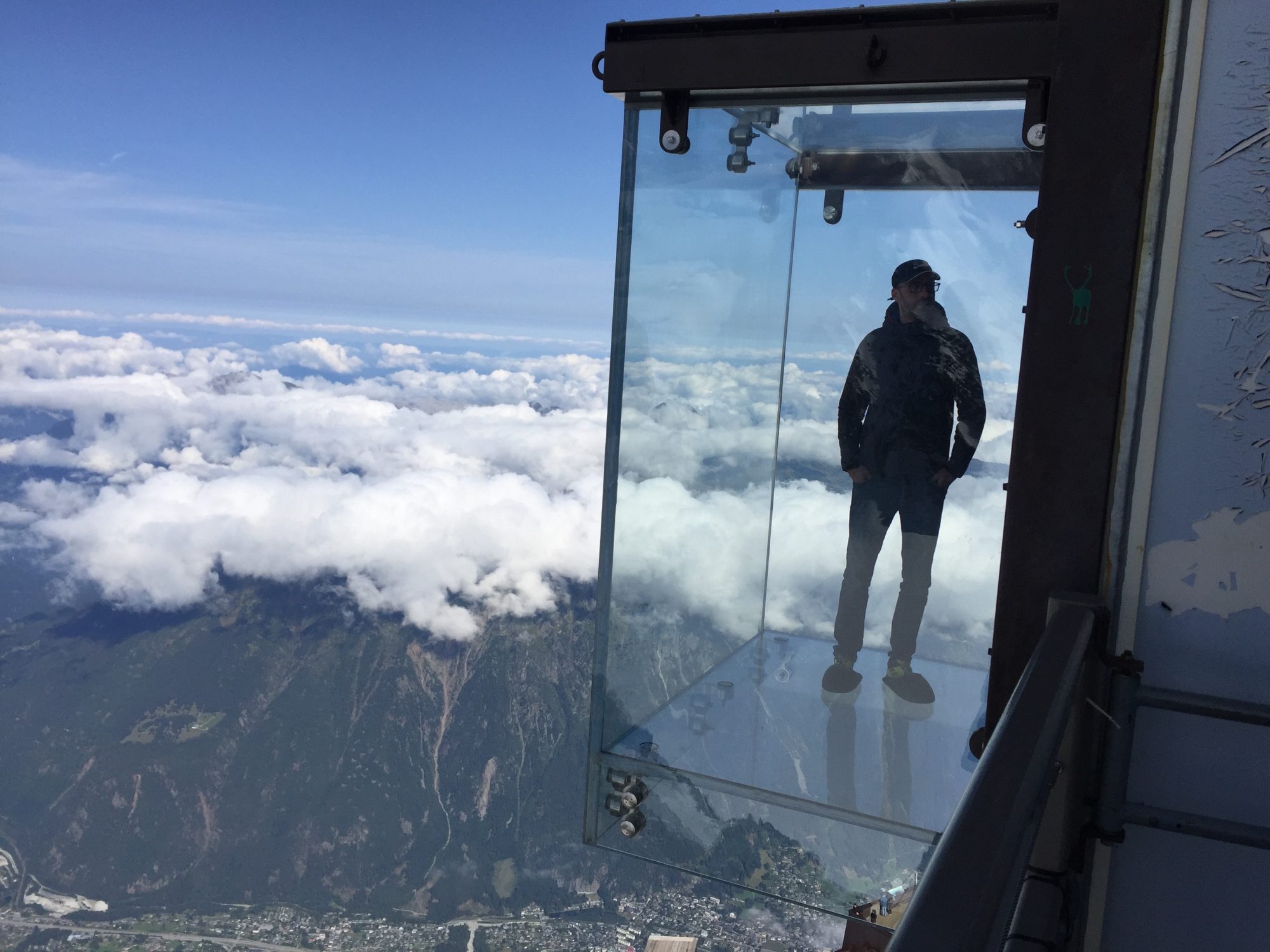 Step to the Void, attraction on top of the Aiguille du Midi, for those that are not fear of heights! Photo: The-Ski-Guru. 