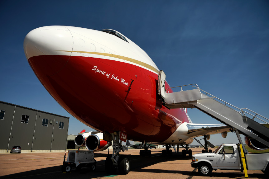 COLORADO SPRINGS, CO - JUNE 13: Global SuperTanker Services LLC's B747-400 firefighting Supertanker, the worldÕs largest firefighting plane sitting on the tarmac in Colorado Springs June 13, 2018. (Photo by Joe Amon/The Denver Post)