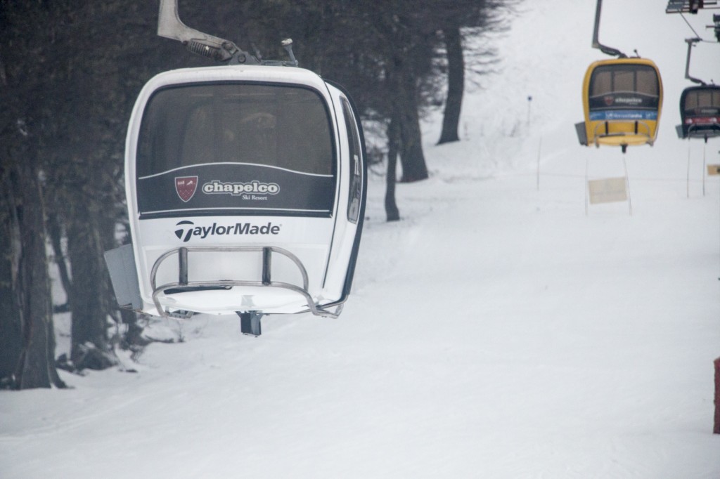 The traditional cablecar of Chapelco with cabins of different colours. Chapelco ski resort has opened its ski season 2018.