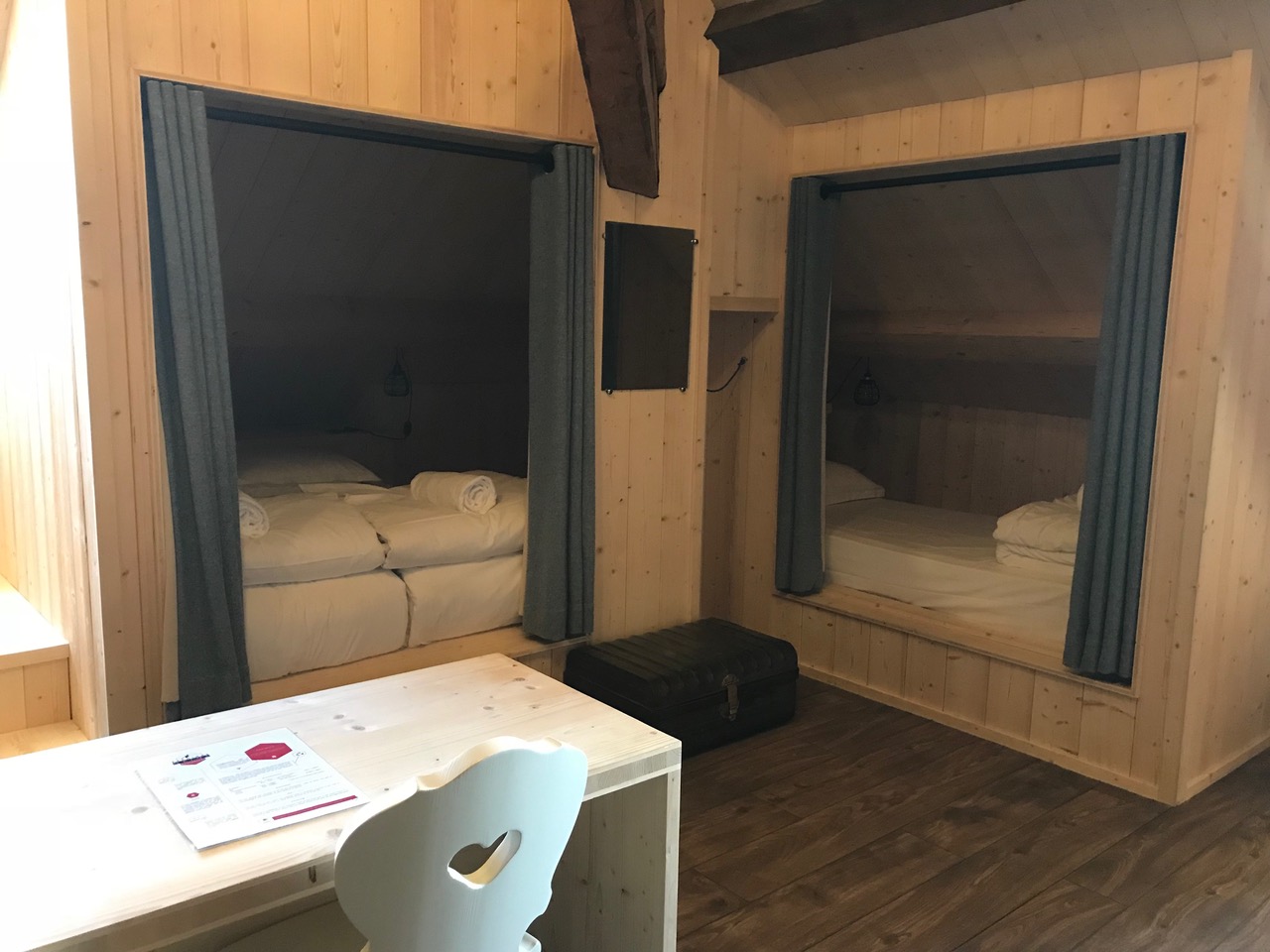 A detail of the beds in the dormitory at the Terminal Neige-Refuge: like little cocoons dug into the walls- Photo: The-Ski-Guru.
