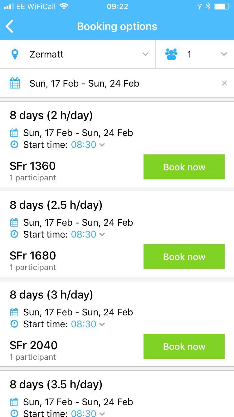 And here I've put the dates on the CheckYeti app and I am ready to select what I am going to book! As easy as that! 