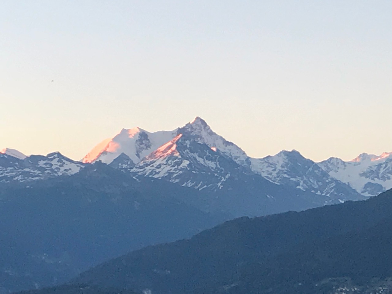The alpenglow in Crans-Montana- view from the Elite Hotel. Photo by: The-Ski-Guru.