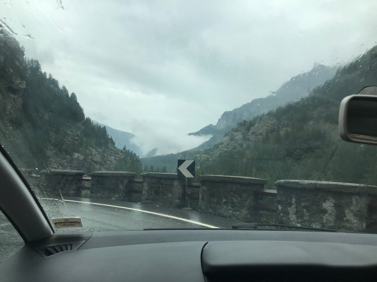 Back in the car coming out of Cervinia. The storm came but we had a good 4 hours up in the mountain so we made the most of it! A trekking day out with the family in Cervinia. Photo: The-Ski-Guru.