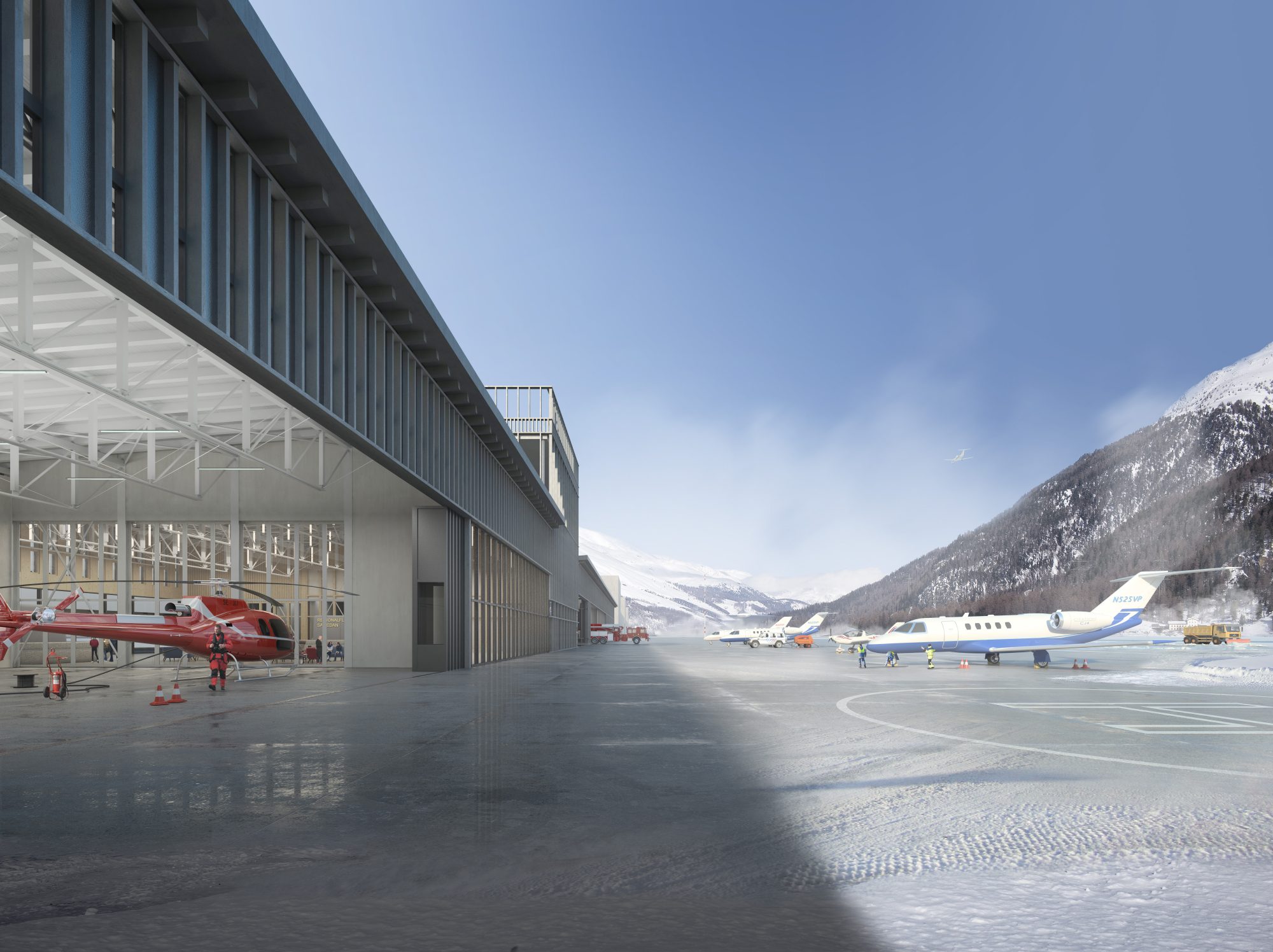 Side of the Samedan Regional Airport, Engadin Airport, Europe's highest airport. Photo: Samedan Regional Airport. 