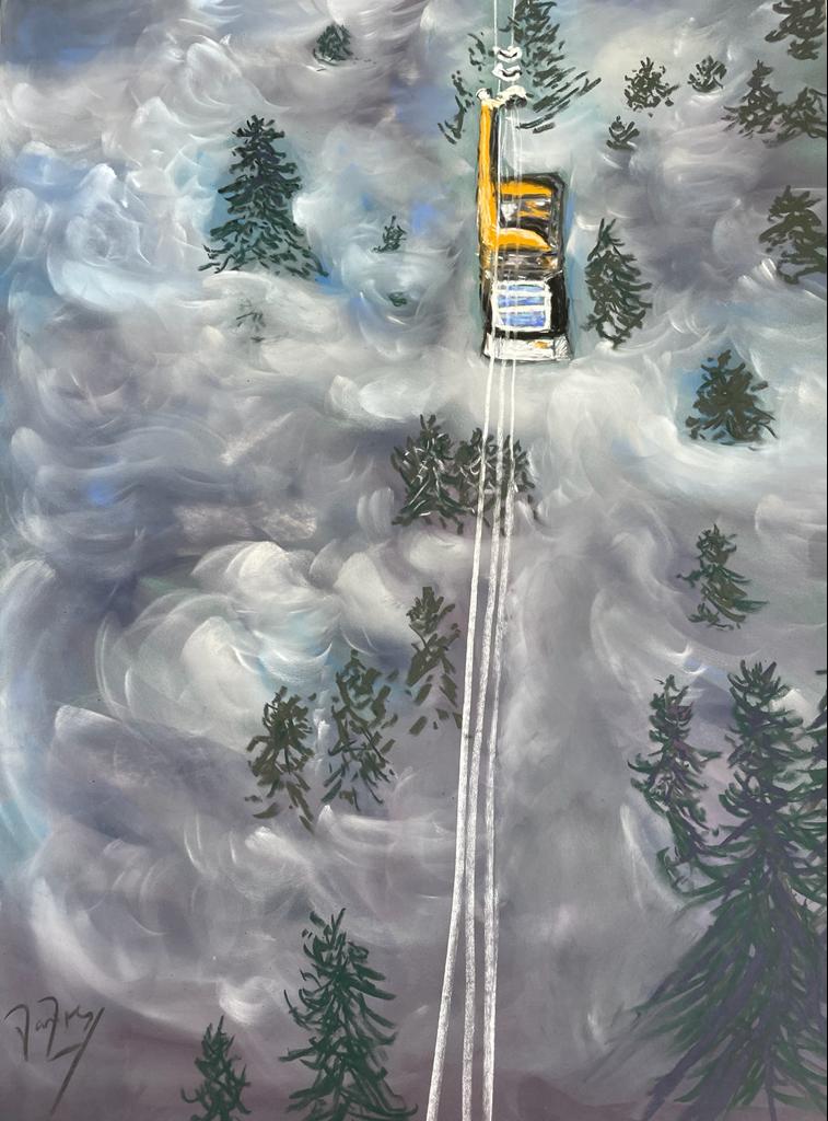 Funicular with Inversion. Soft Pastels, pan pastels pastel pencils on a Pastel Board. 70 x 50 cm. On sale in my shop for £1300. 