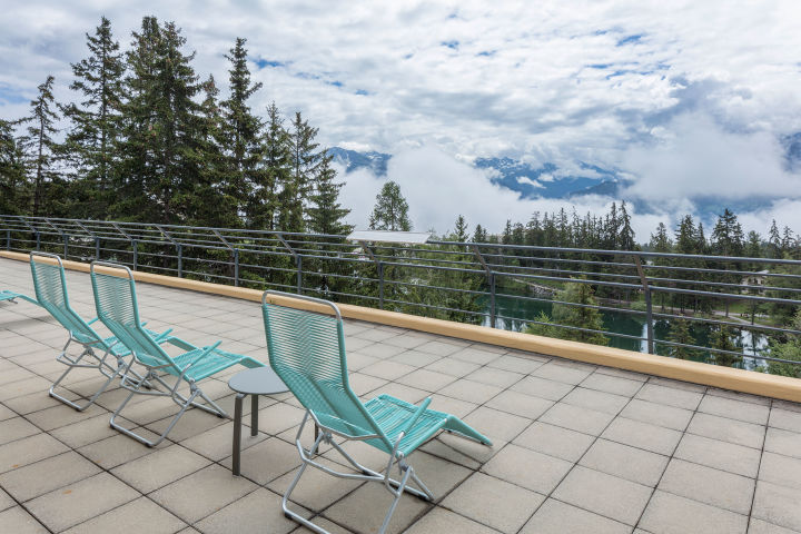 The terrace at the Youth Hostel in Crans-Montana.