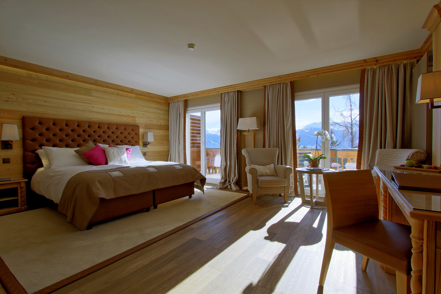 A deluxe room at the Hotel Royal in Crans-Montana. 