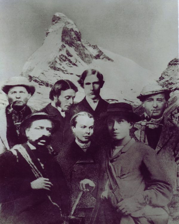 The climbing group that reached the summit of the Matterhorn on 14th July 1865. Photo archive Zermatt Tourism.