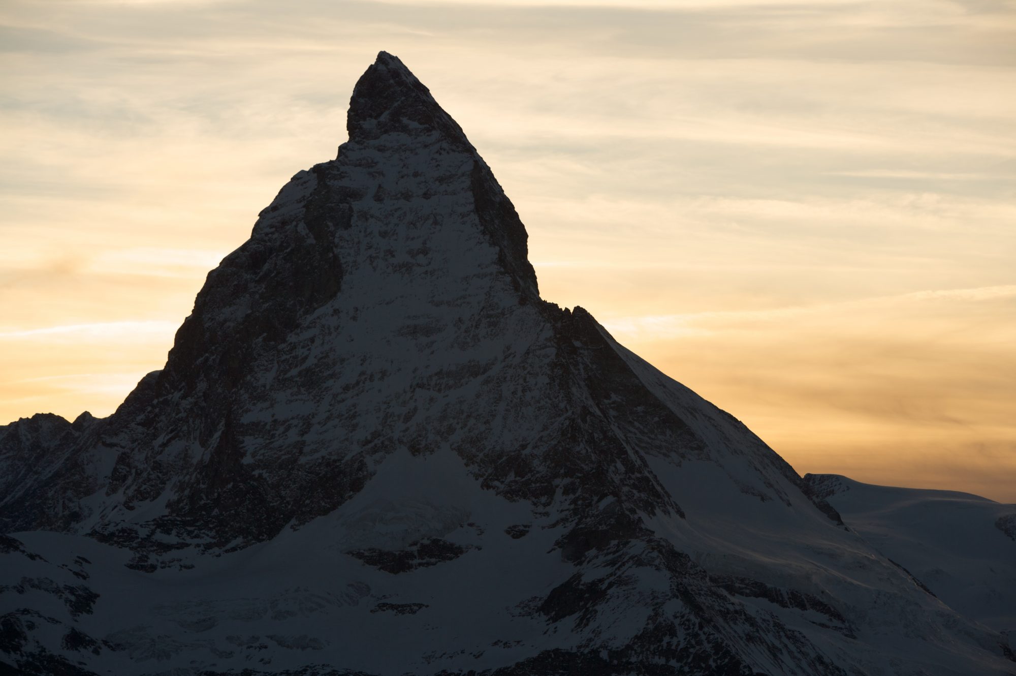 Matterhorn at dusk. Photo credit: Marc Weiler. Zermatt Tourism Office.