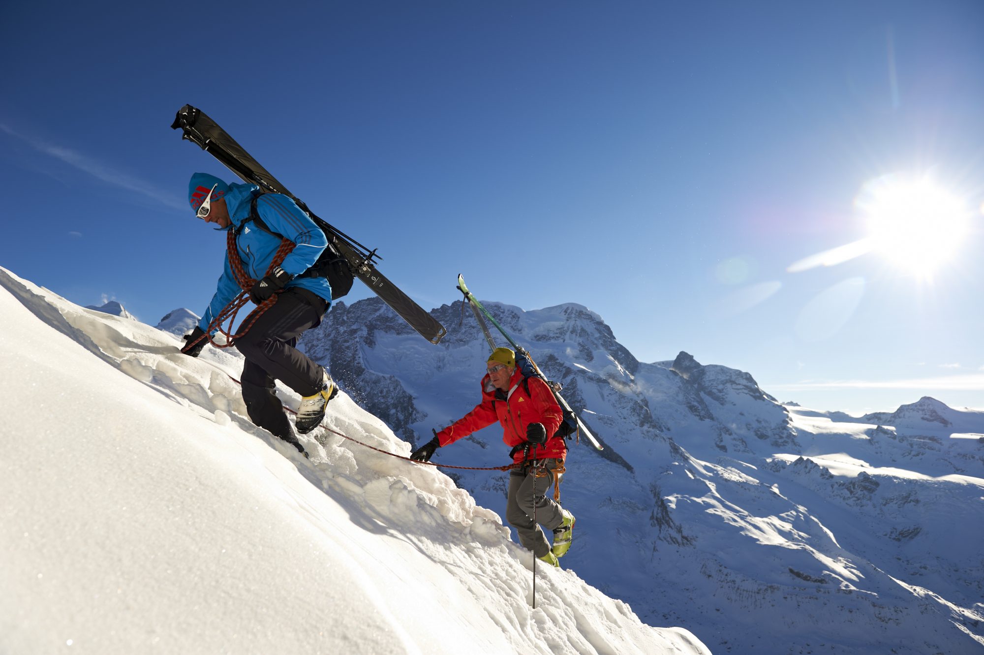 Climbing with a ski guide- Alpine Center. Photo credit: Zermatt Tourism Office.