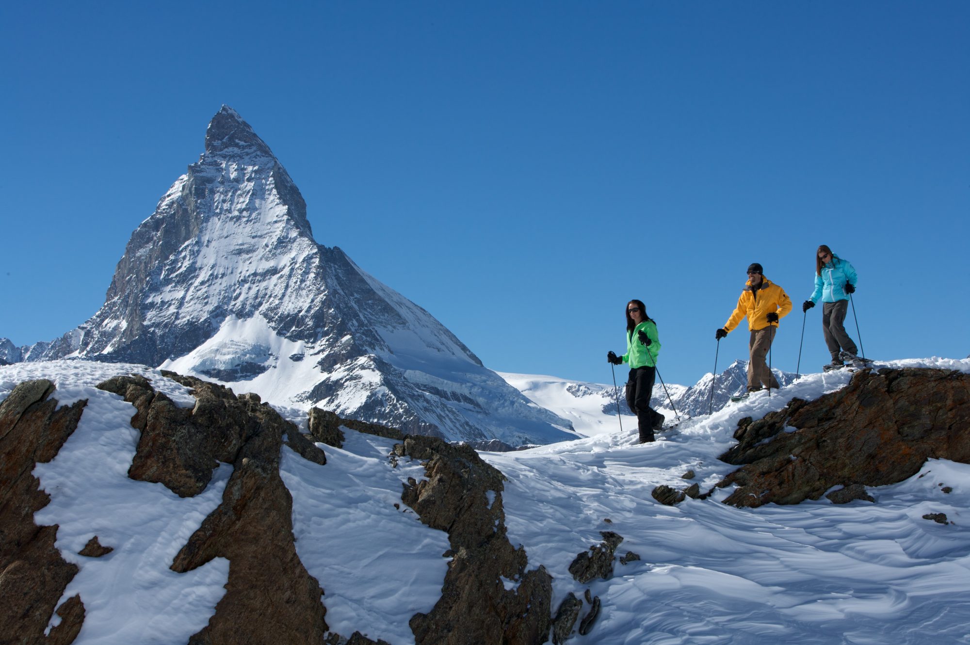 Snowshoeing in Zermatt near the Matterhorn. Picture credit: Marc Weiler. Zermatt Tourism Office.