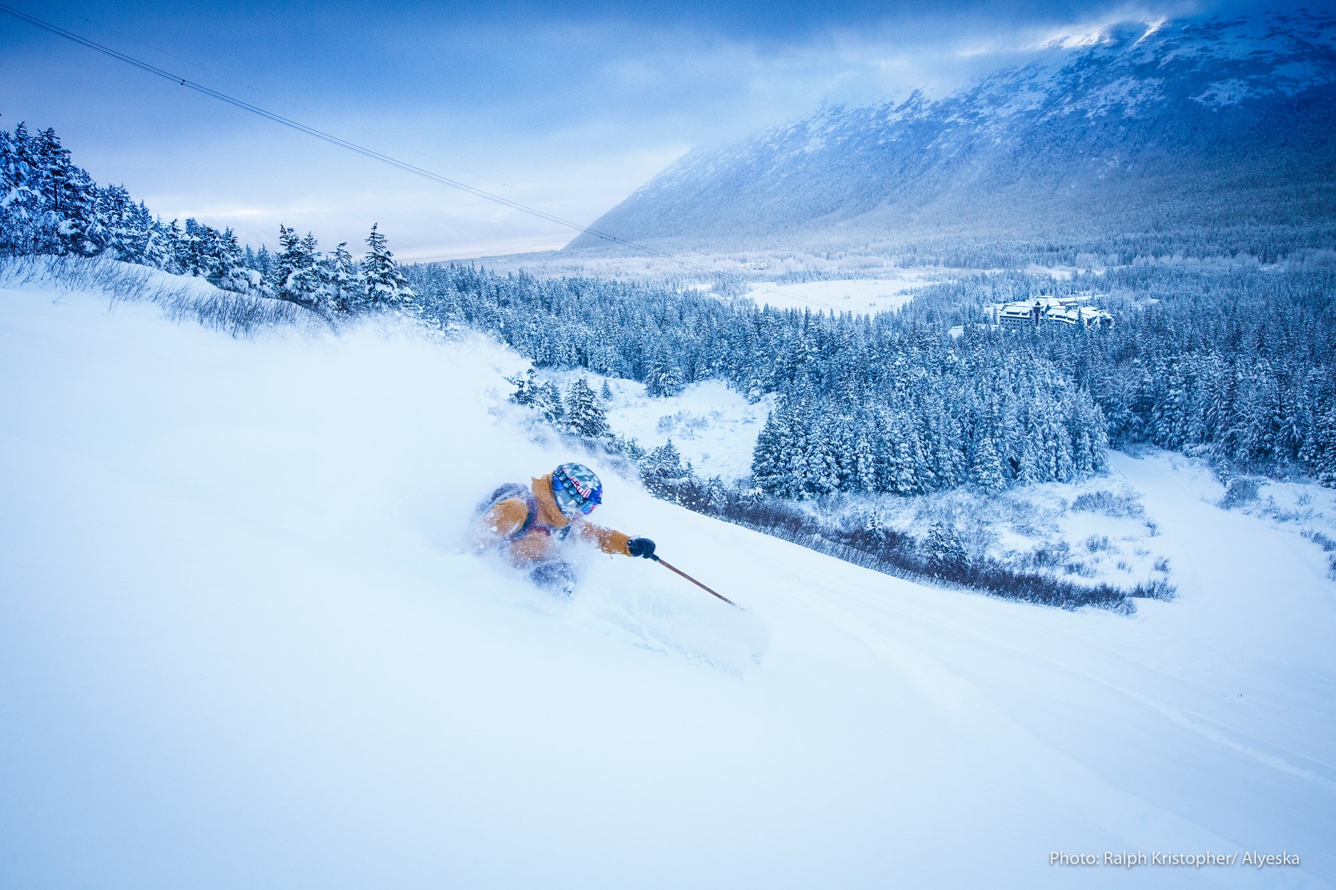 A skier enjoying the famous powder snow in Alyeska Resort. Courtesy: Alyeska Resort - Alyeska Resort and Hotel Alyeska in Girdwood to be sold to a Canadian hospitality company.