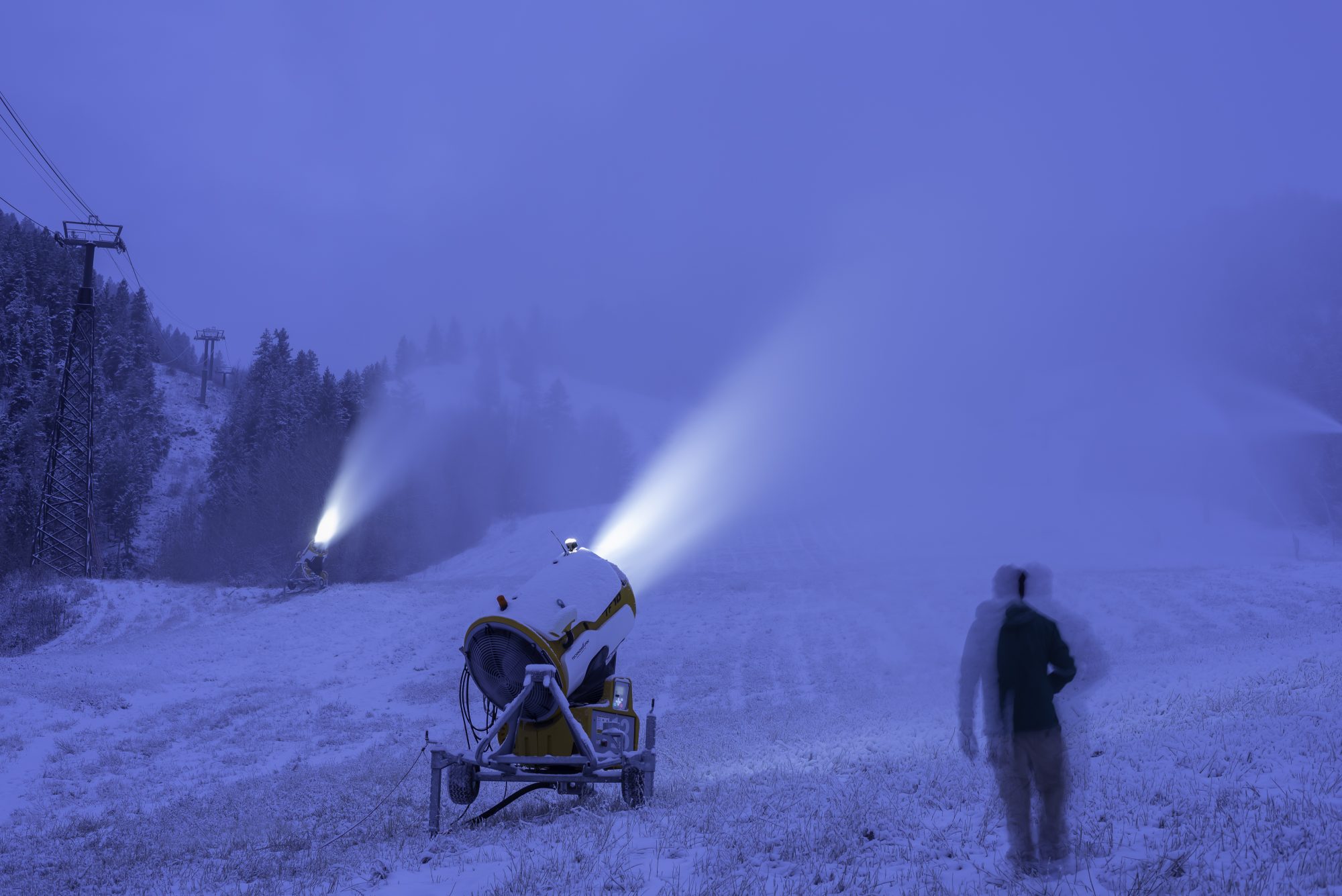 Snowmaking in Ajax. Photo: Dan Bayer. Aspen Skiing Company. Snowmaking Operations Underway at Aspen Snowmass for the 2018-19 Season