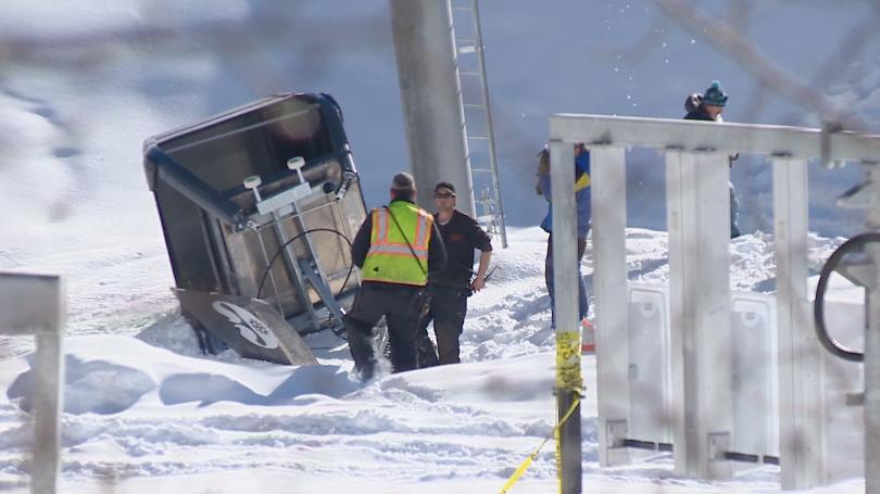 A new Leitner-Poma empty gondola cabin from Copper Mountain Crashes to the Ground.