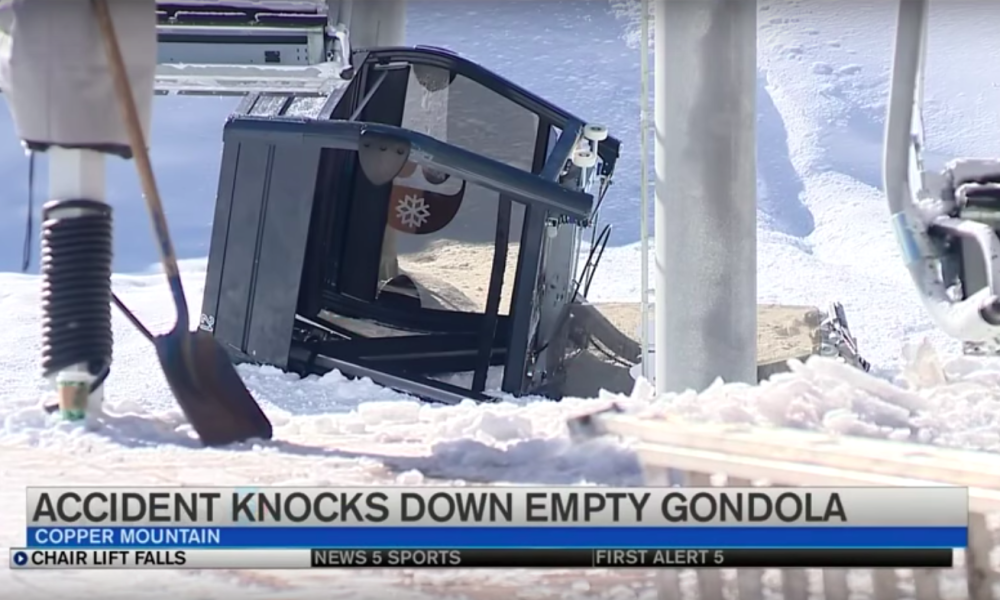 A new Leitner-Poma empty gondola cabin from Copper Mountain Crashes to the Ground.