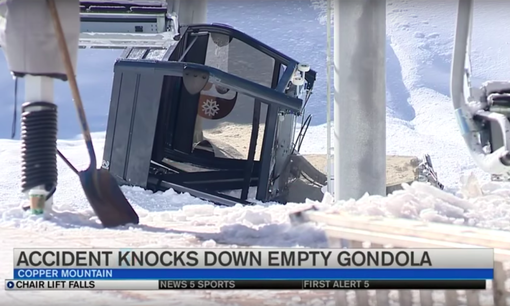 A new Leitner-Poma empty gondola cabin from Copper Mountain Crashes to the Ground. 