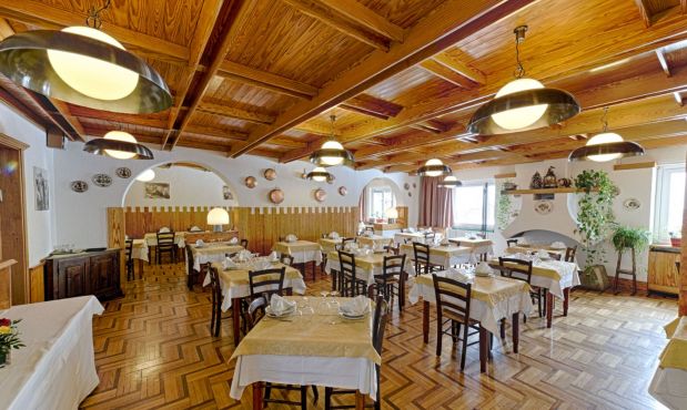 The restaurant at Hotel Edelweiss. In summer is opened for breakfast and lunch but in winter is opened only for breakfast.