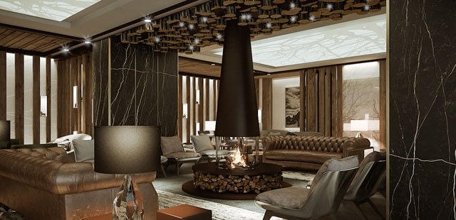 Le Massif seating area. Photo: Le Massif Courmayeur. Where to stay in Courmayeur.