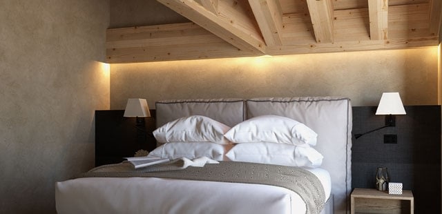 Double room at Le Massif, the new address in Courmayeur. Where to stay in Courmayeur.