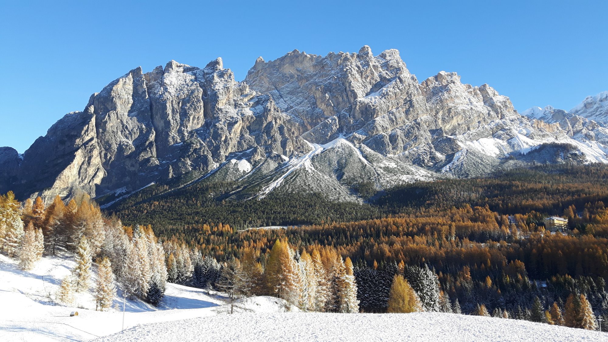 First snow in Cortina. Photo: Cortina Marketing. Cortina D’Ampezzo is gearing up for a great winter season and the 2021 Ski World Championships.