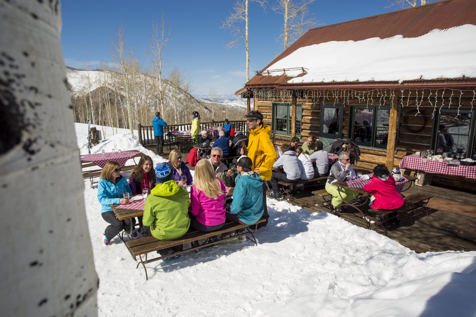 A stop of a bit of lunch. Snowmass Opens Thanksgiving Day with 570 Acres of Terrain. Photo: Aspen Skiing Company. 