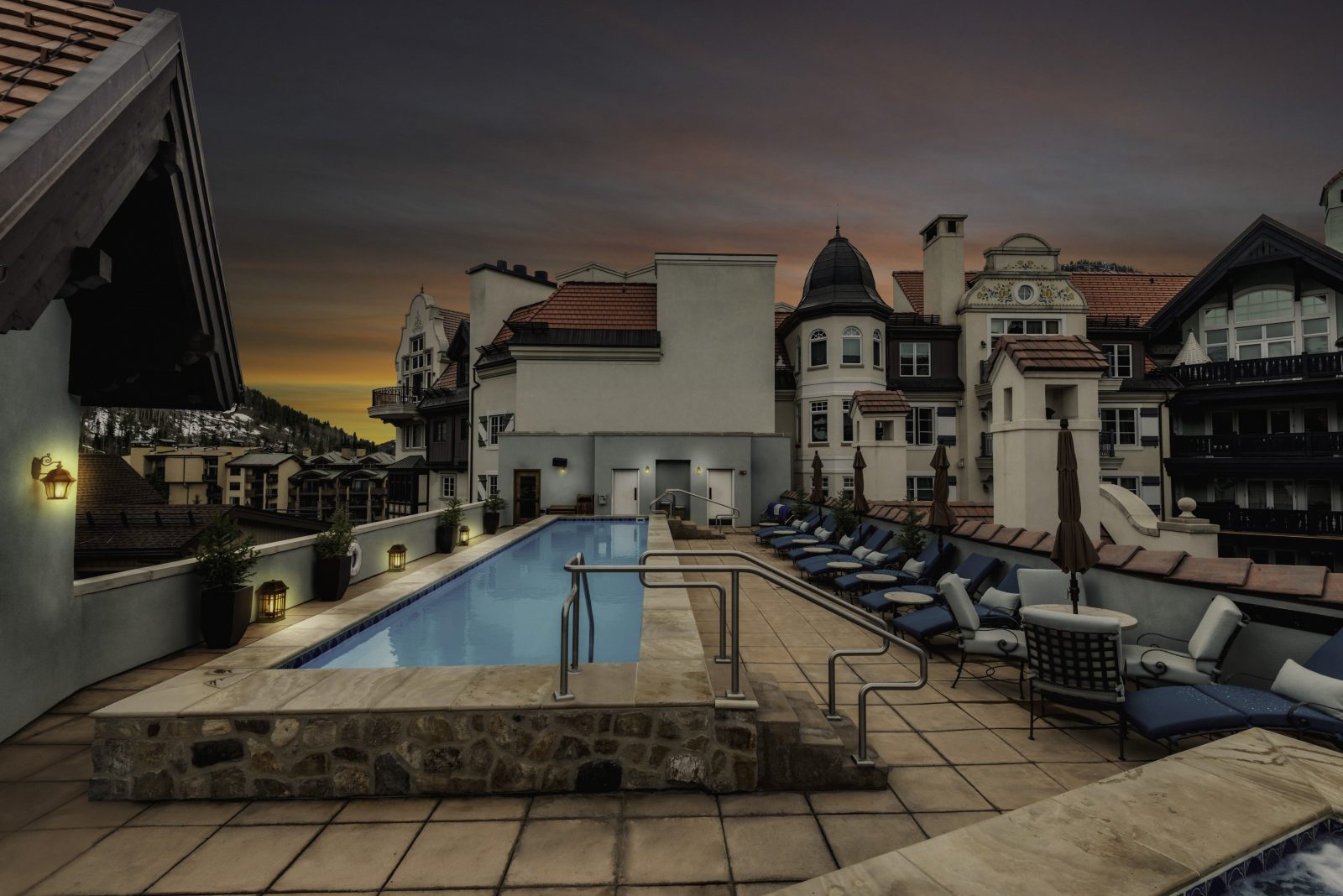 Rooftop pool during sunset at The Arrabelle in Vail, CO. Photo: Charles Toownsend. Vail Resorts. The Must-Read Guide to Vail.