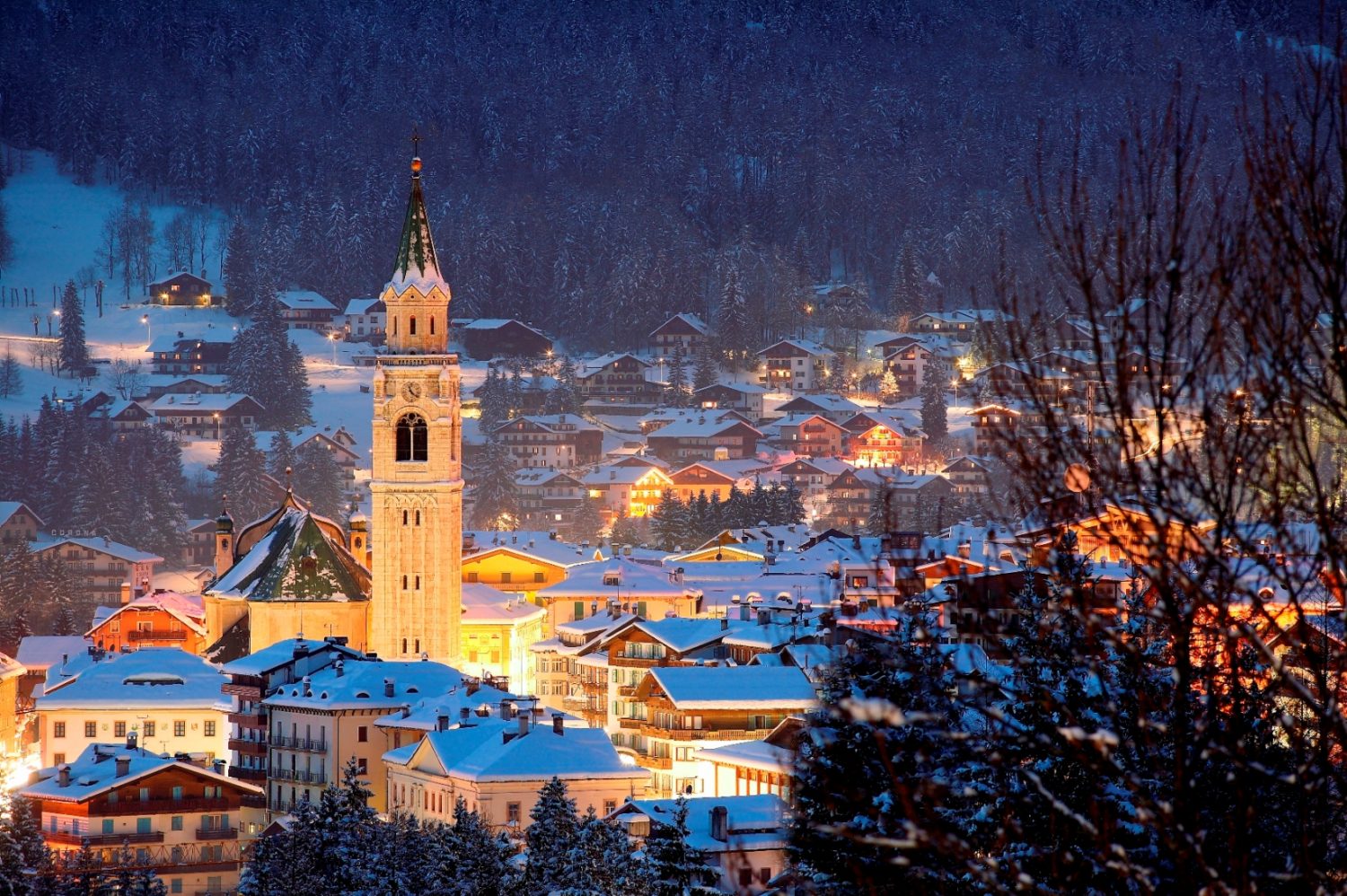 Cortina by night. Photo: www.bandion.it. Cortina Marketing. Cortina D’Ampezzo is gearing up for a great winter season and the 2021 Ski World Championships.
