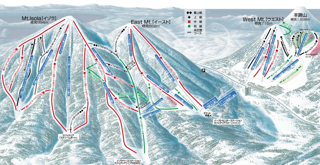 The ski map of Rusutsu. Rusutsu, the Japanese Resort joins the EPIC Pass for the 2019-20 ski season.