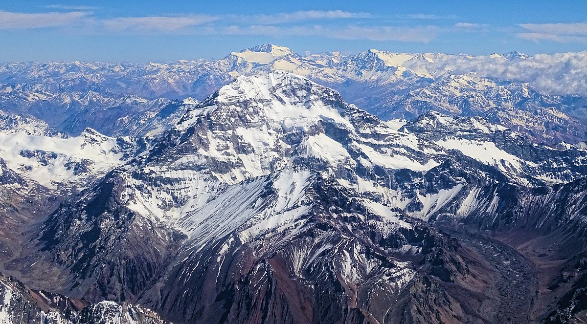 Mount Aconcagua, the highest peak of the Americas. A group of Bolivian ‘Cholitas’ women to climb Aconcagua.