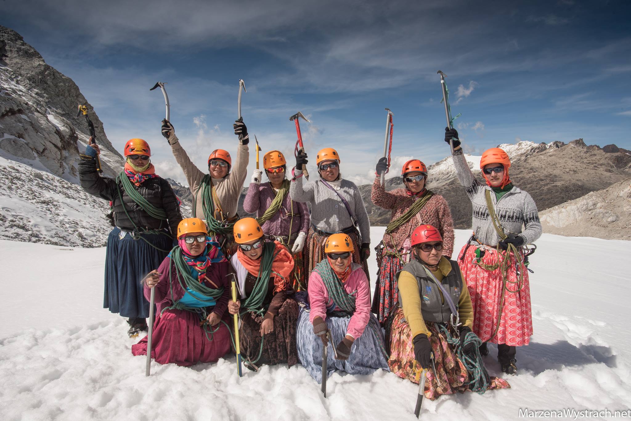 A group of Bolivian ‘Cholitas’ women to climb Aconcagua. Facebook page photo. 