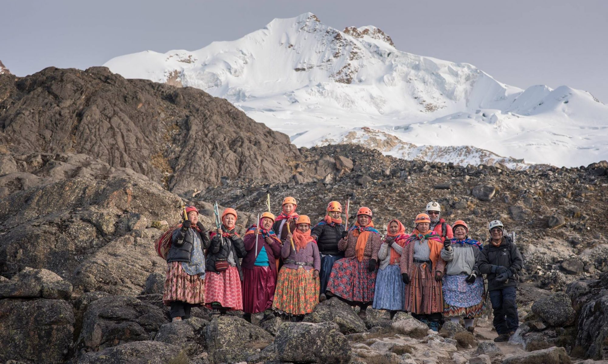 A group of Bolivian ‘Cholitas’ women to climb Aconcagua. Photo Marzena Wystrach Marchowska. Posted on their Facebook page.