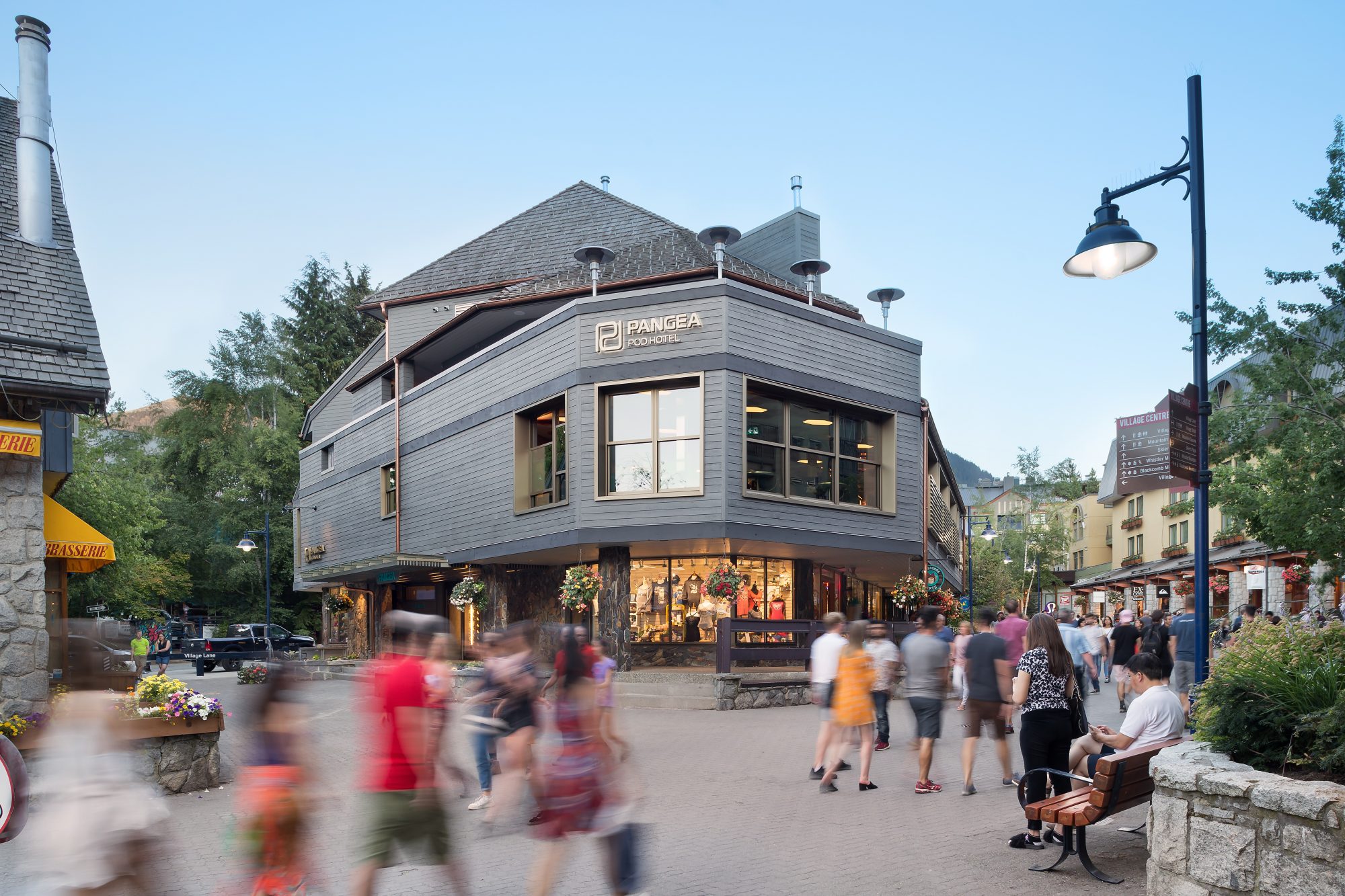 Exterior of the Pangea Pod Hotel. Wanting to Ski in Whistler but on a Budget? Why not stay at the Pangea Pod Hotel?