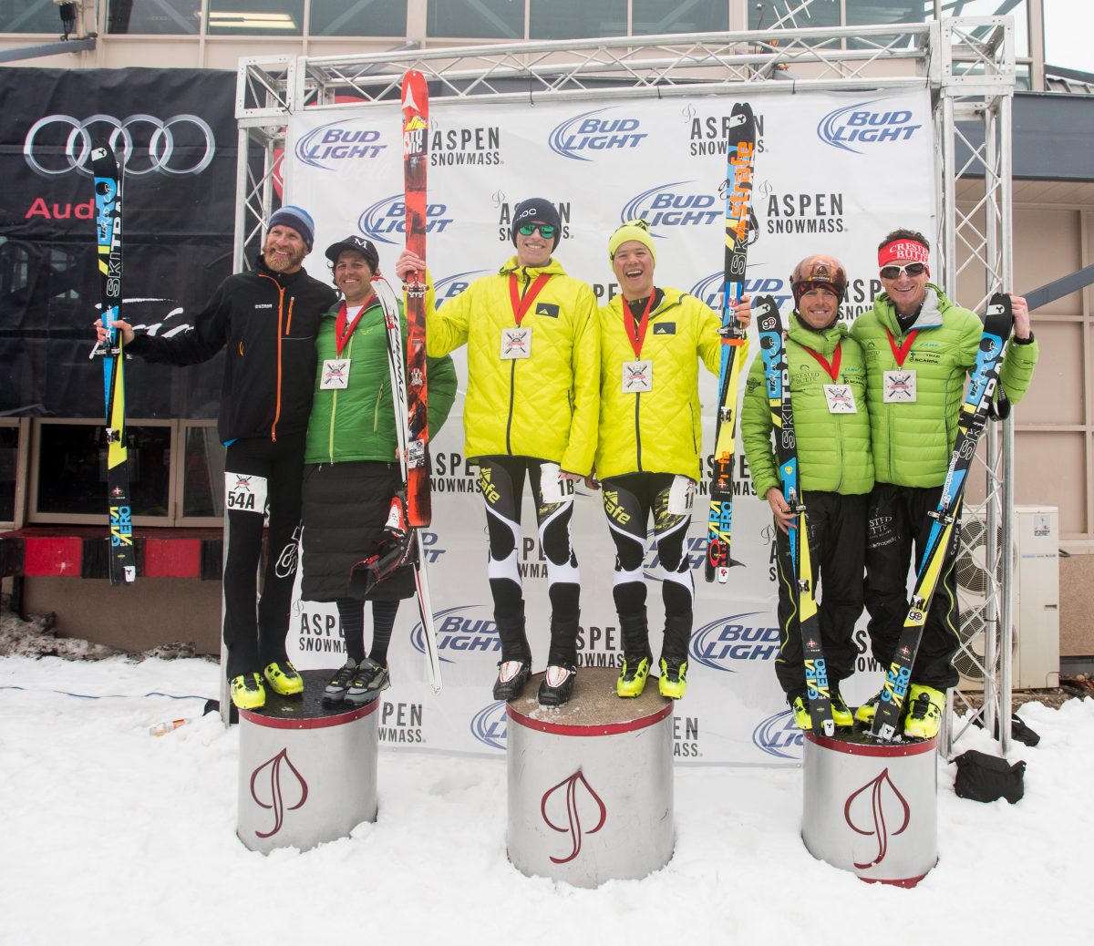 Men's Podium of last year's race. Photo: Aspen Skiing Company. Audi Power of Four Ski Mountaineering Race Mar. 2-3. New United States Ski Mountaineering Association National Championship.
