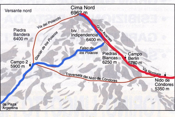 Aconcagua routes. A group of Bolivian ‘Cholitas’ women to climb Aconcagua.