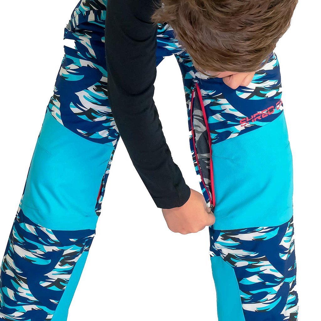 Swissie Pant - showing the Thight Vent. Photo courtesy of Shred-Dog. Shred-Dog stands for High Performance Kids’ Snow Gear with Incredible Value.