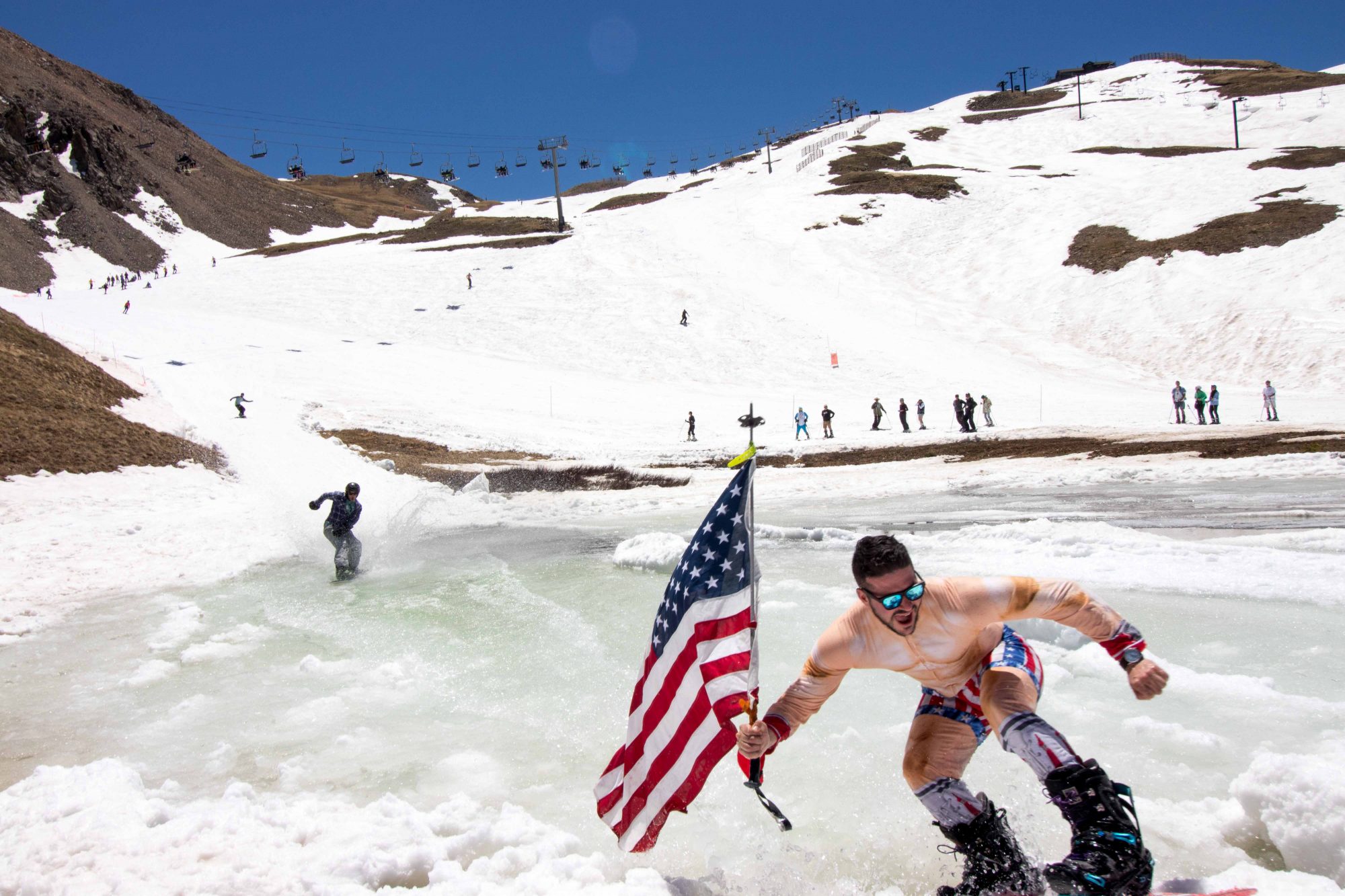 Pond Skimming at the end of the season at Arapahoe Basin. Photo: Ashey Ojala. Arapahoe Basin. A-Basin quits the Epic Pass cash cow due to their lack of parking.